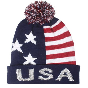Winter Knit Hat USA American Flag Stars Stripes Beanie Skull Cap Hat UNISEX Ski